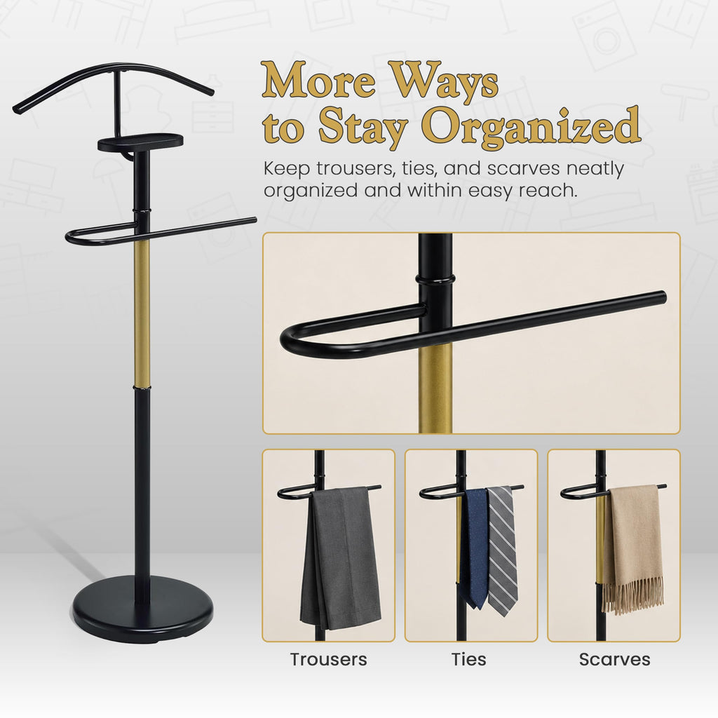 Luca Valet Stand - Metal Freestanding Suit Rack and Clothes Organizer with Clothing Bar, Trouser/Tie Holder &