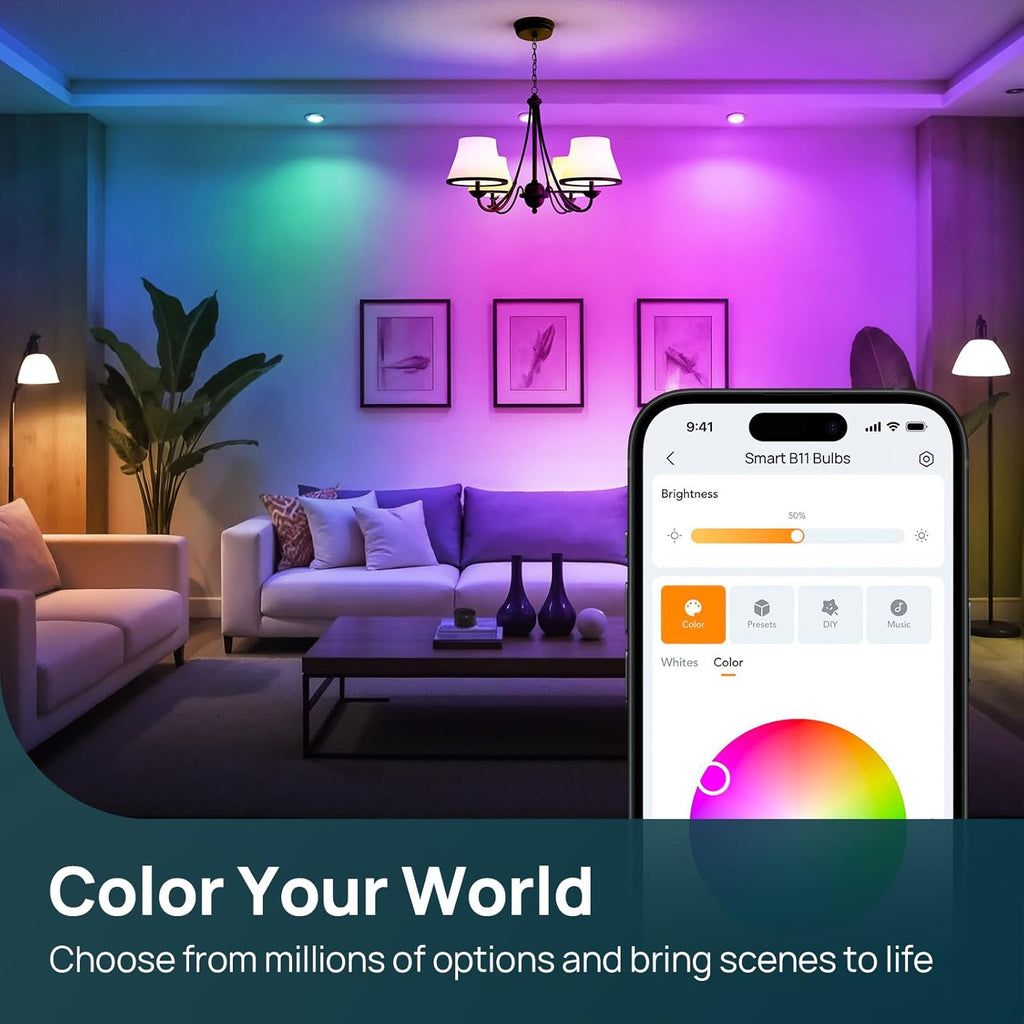 Matter Smart Bulbs, E12 Led Bulb Works with Alexa/Apple Home/Google Home, Smart Light Bulbs, WiFi Candelabra B11