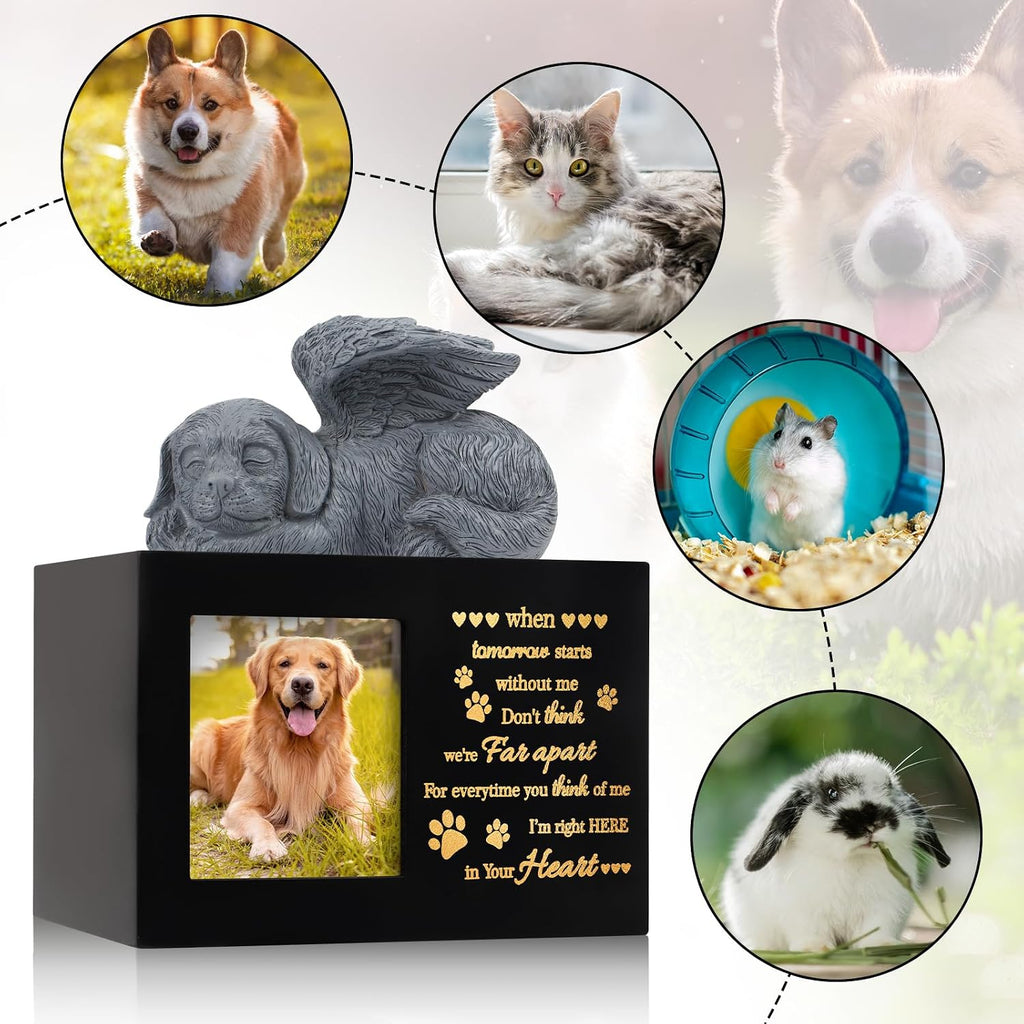 Pet Urns for Ashes, Large Wooden Pet Urns for Dog or Cat Ashes with Dog Angel, Memorial Keepsake Memory Box