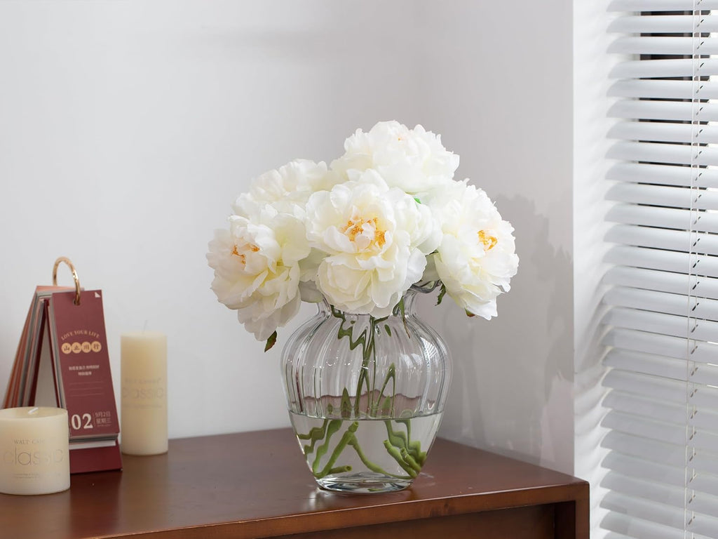 Ivory White Silk Peonies, 16" Artificial Flower Stems Decor - Set of 6
