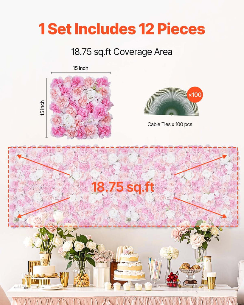 3D Flower Wall Panel, Artificial Floral Wall Background Mesh Backing Mat, Seamless Design&Easy Installation for