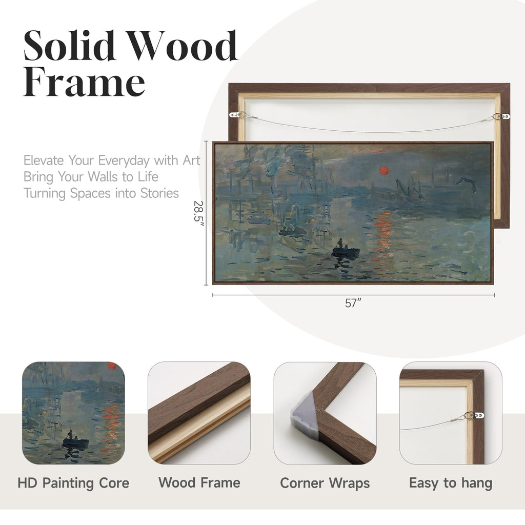 Large Framed Monet Impression Sunrise Wall Art, 60x30 Inch