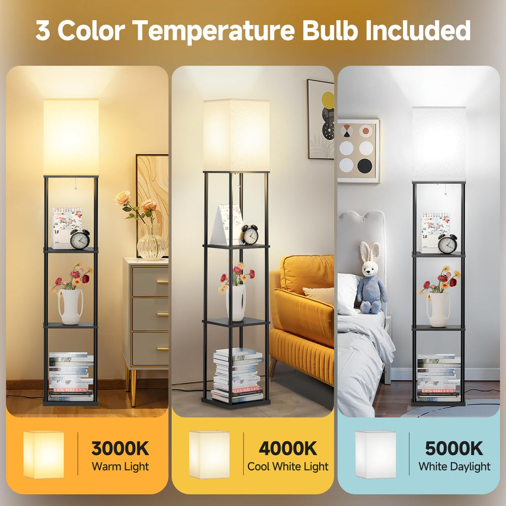 Floor Lamp with Shelves, 3-Tier Standing Shelf Lamp