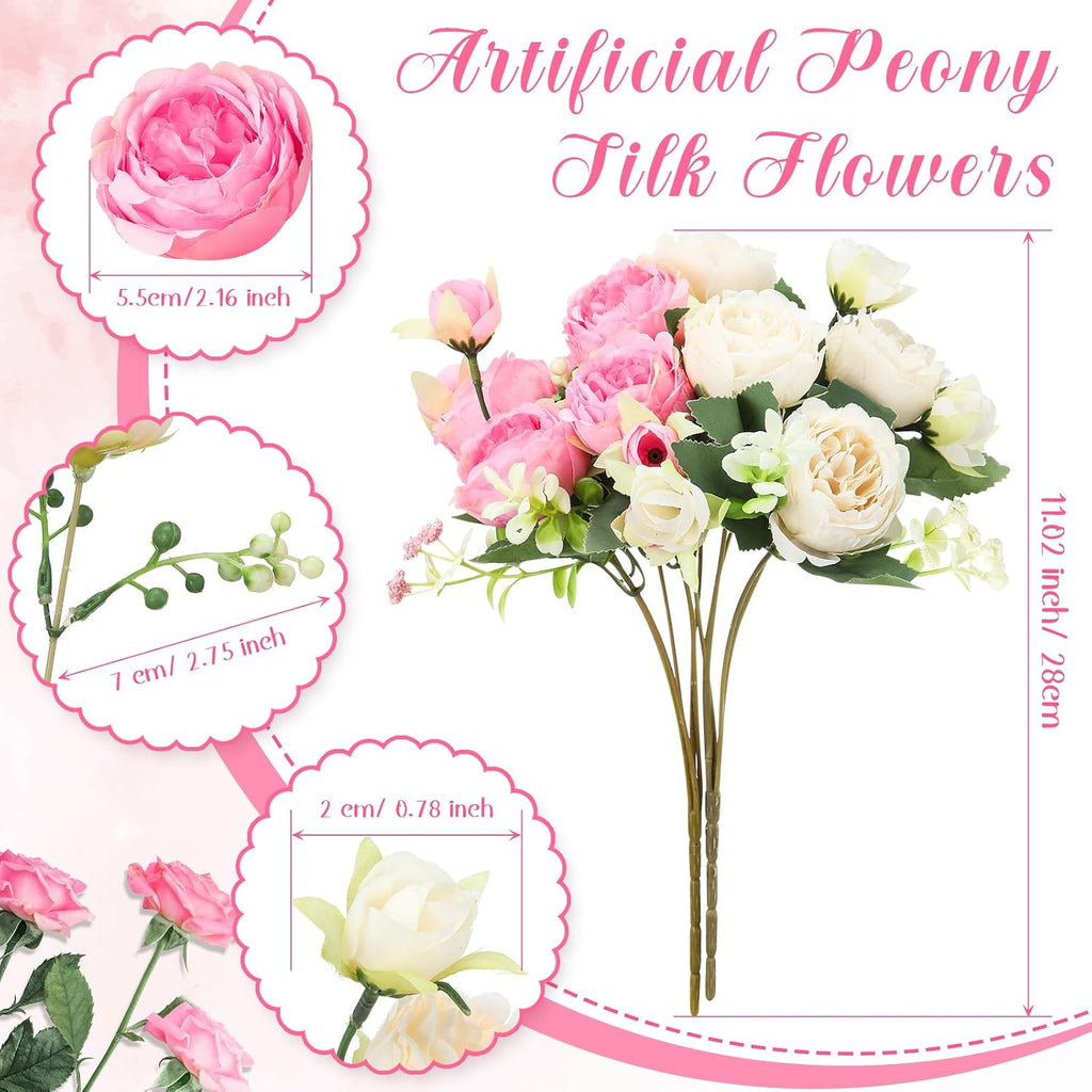Bundles Artificial Peonies Flowers,Pink, Champagne - Set of 8