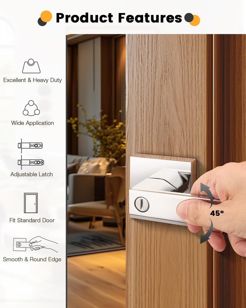 Polished Chrome Bed/Bath Levers Square Privacy Locks 5 Pack