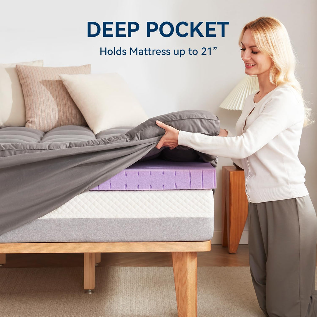 Dual Layer 5 Inch Memory Foam Mattress Topper Queen Size, 2 Inch Gel Memory Foam Plus 3 Inch 1450 GSM Down