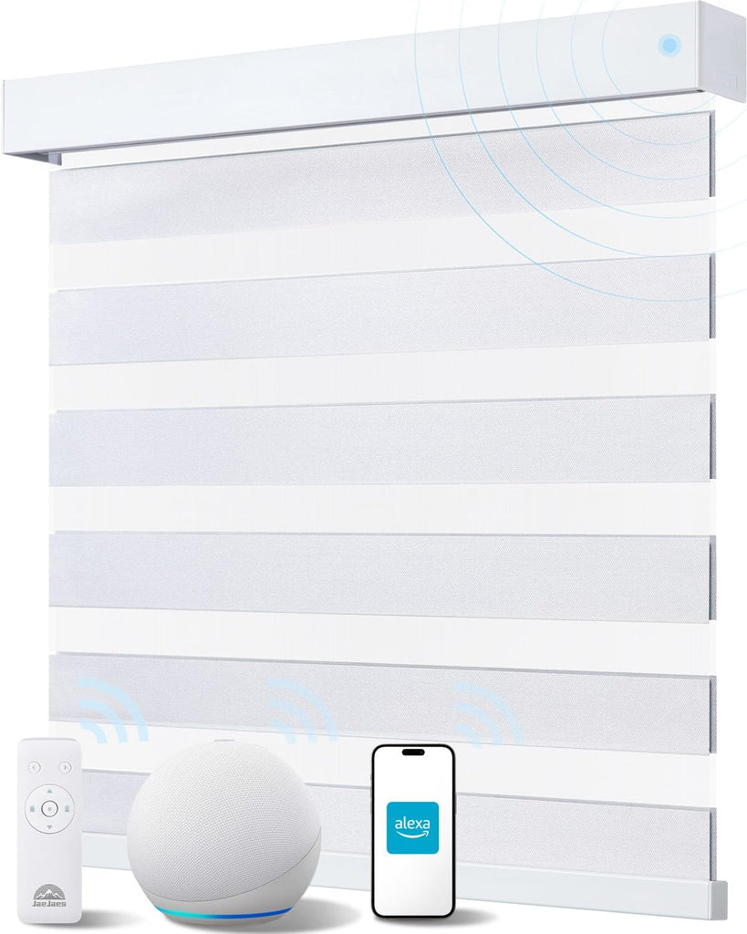 Smart Zebra Blinds for Windows, Alexa Motorized Blinds with Remote Control, Automatic Electric Power Zebra Shades for