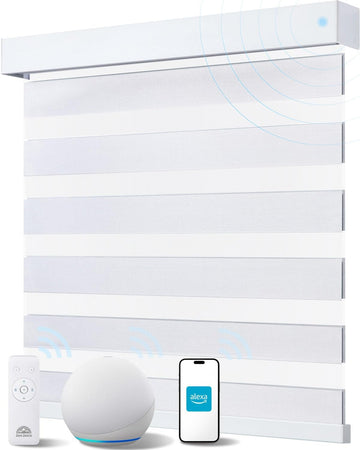 Smart Zebra Blinds for Windows, Alexa Motorized Blinds with Remote Control, Automatic Electric Power Zebra Shades for