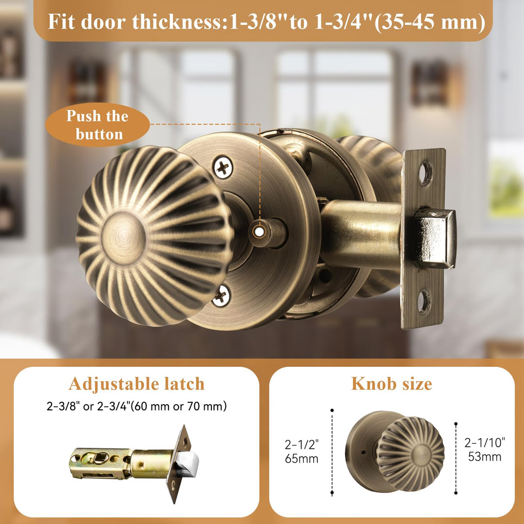 Antique Brass Door Knob Interior with Push Lock