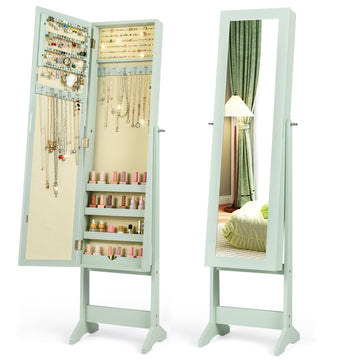 Jewelry Armoire Cabinet, Standing Jewelry Organizer with Full-length Mirror & 3 Adjustable Angles, Dressing Room
