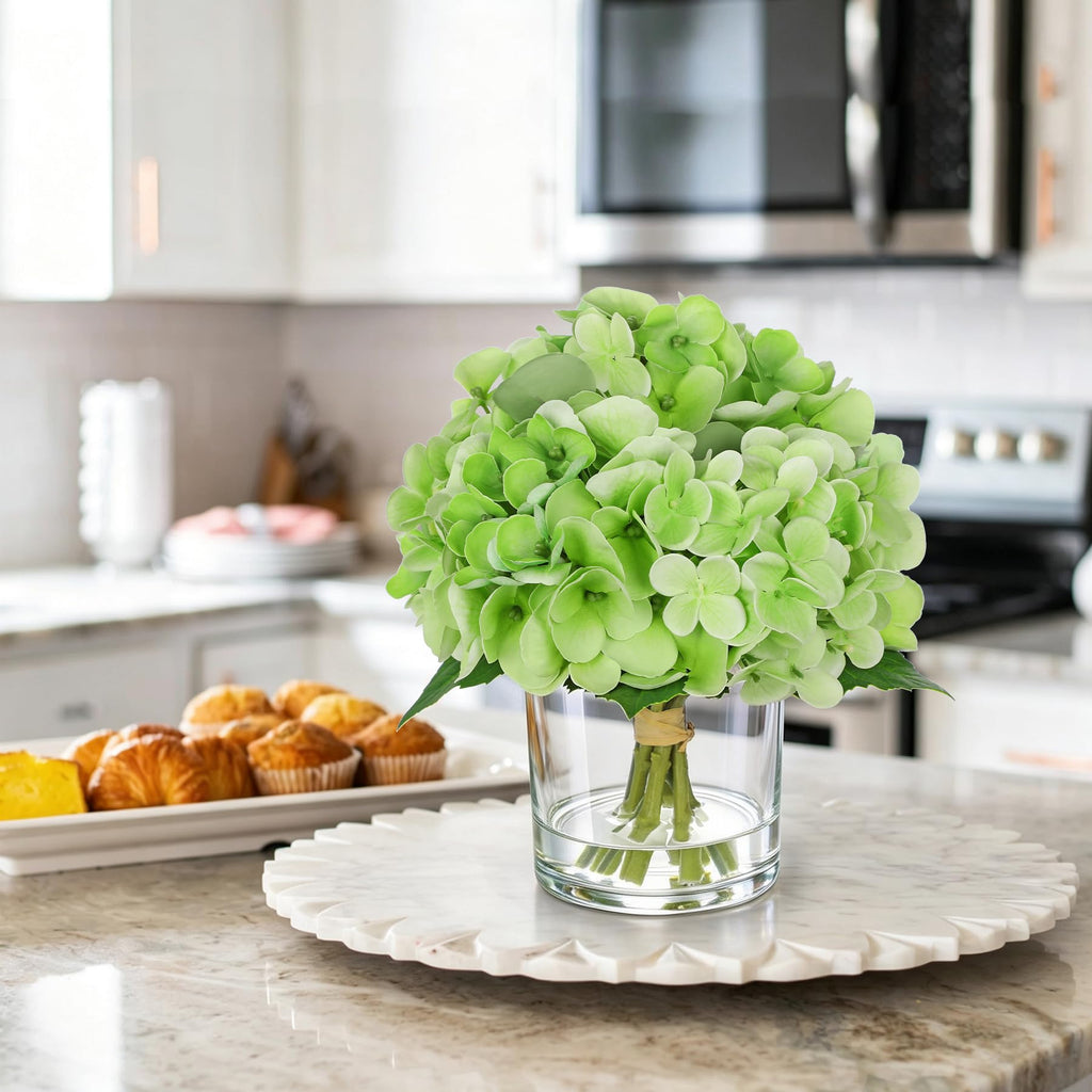 Real Touch Green Hydrangea Artificial in Vase Small Faux Hydrangea Arrangements Silk Hydrangeas Fake Flower with