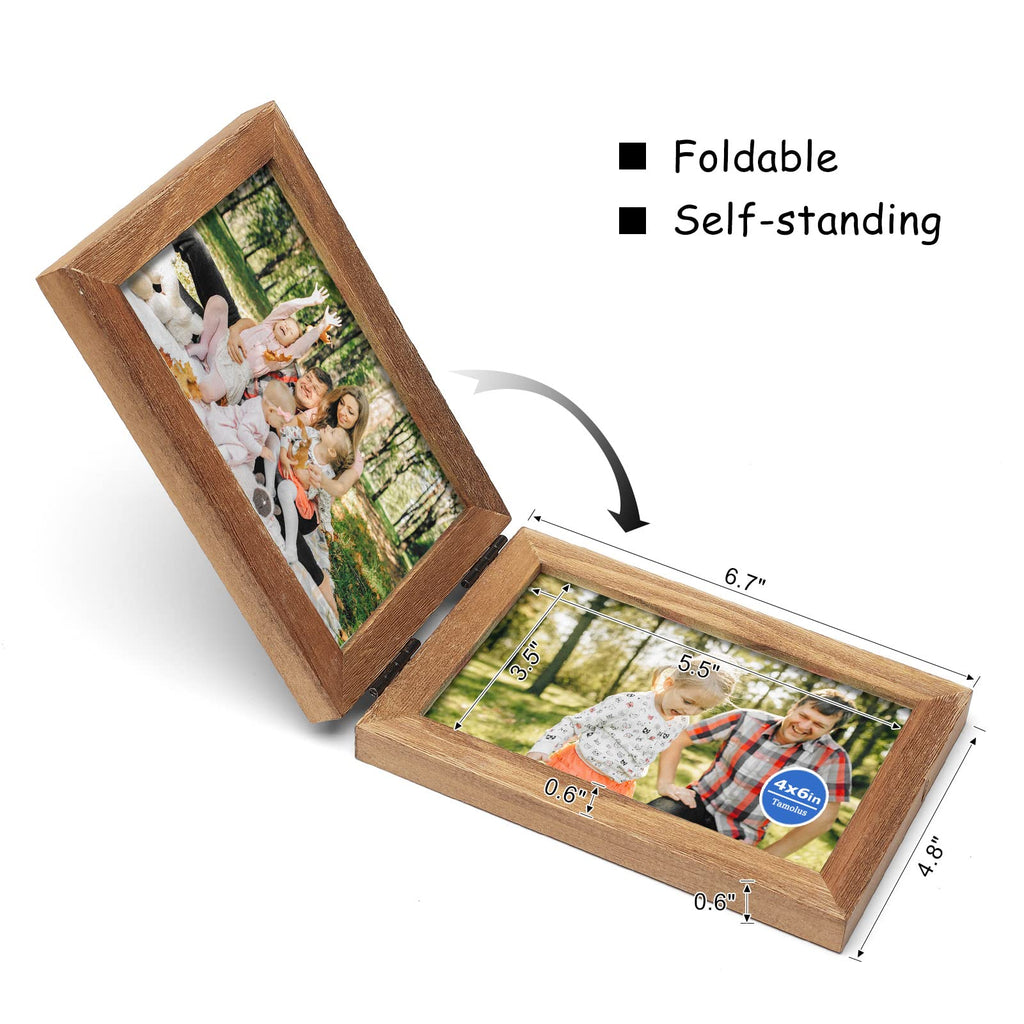 4x6 Double Horizontal Hinged Picture Frame Folding Photo Frame in Distressed Farmhouse Wood Grain Pine Wood with Real