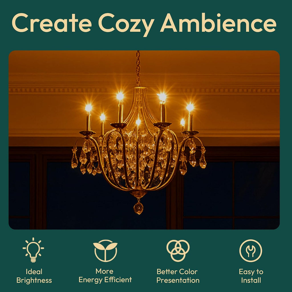 E12 LED Bulbs, Dimmable Chandelier Light Bulbs 40 Watt Equivalent, Flame Tip CA11 Candelabra Light Bulbs 4W, Amber
