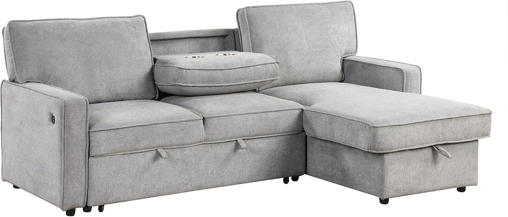 89" Convertible L-Shaped Sleeper Sofa Bed with Storage Chaise, Gray | Modern L-Shaped Sectional Pull Out Couch