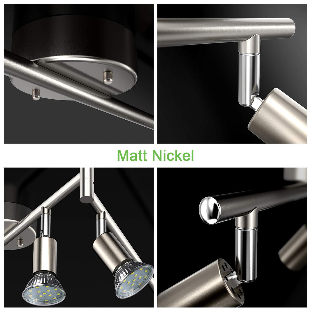 LED 6 Light Track Lighting Kit, 46.5'' Matt Nickel 6 Way Ceiling Spot Lighting, Flexibly Rotatable Head, Modern Track