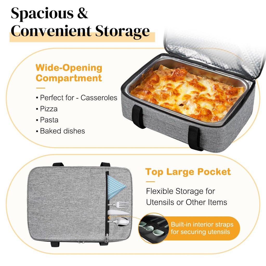 Insulated Casserole Carrier, Lasagna Lugger Tote Keeps Food Hot or Cold, Thermal Lunch Bag Warmer & Cooler Carrier