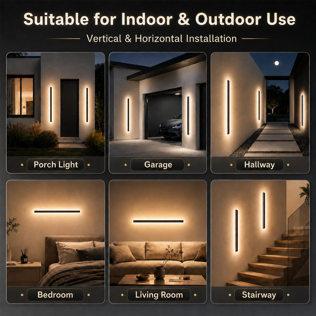 31 Inch Outdoor Wall Lights Set of 2, Long Modern Wall Sconce LED IP65 Waterproof Outdoor Wall Lamp 3000K Modern Wall
