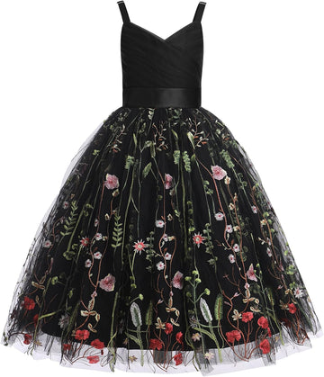Flower Girl Dress for Wedding Pleated V Neck Satin Tulle Princess Dress Junior Bridesmaids Pageant Formal Ball Gown