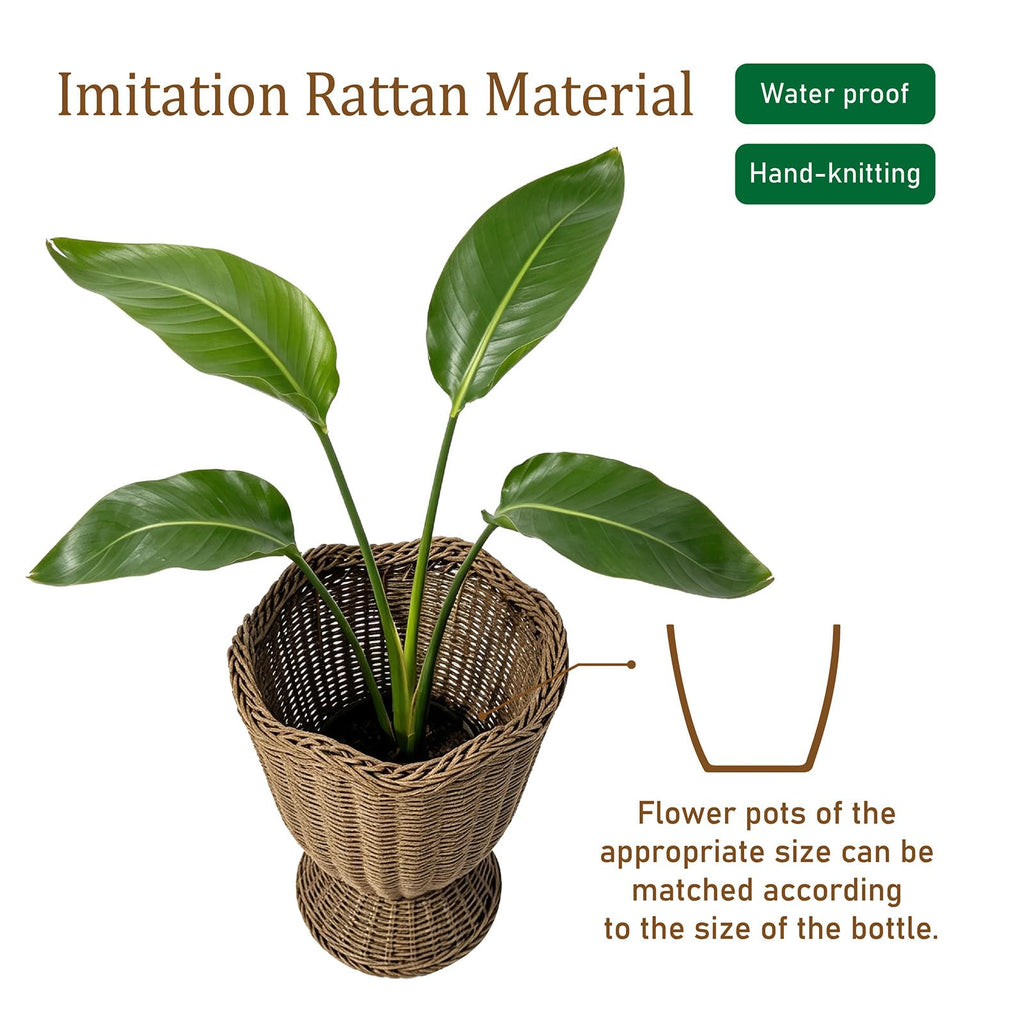 Rattan Planter, Woven Planter Basket for Plants Indoor Outdoor, Decorative Plant Holder Basket for Garden Patio Boho