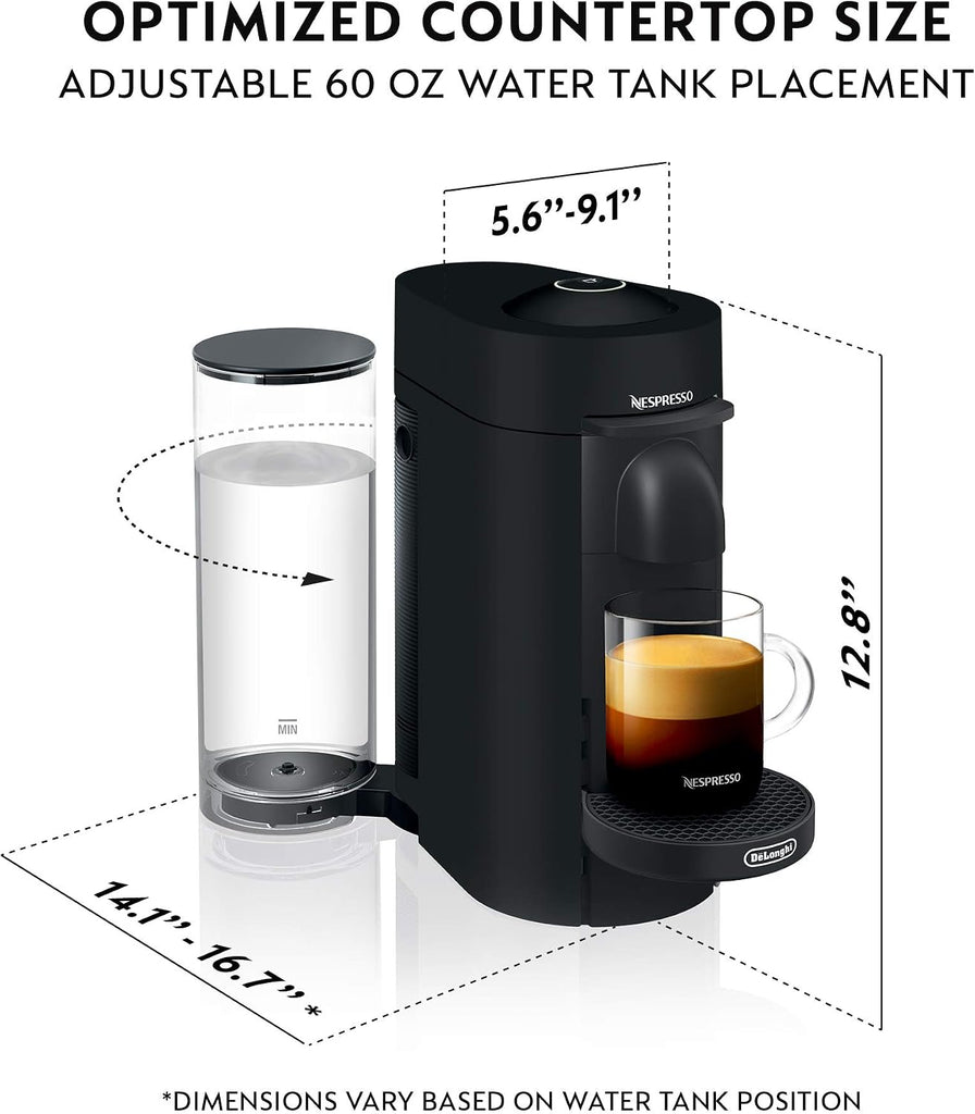Vertuo Plus Deluxe Coffee Machine with Milk Frother, Matte Black | Matte coffee and espresso maker by , brews 4 cup