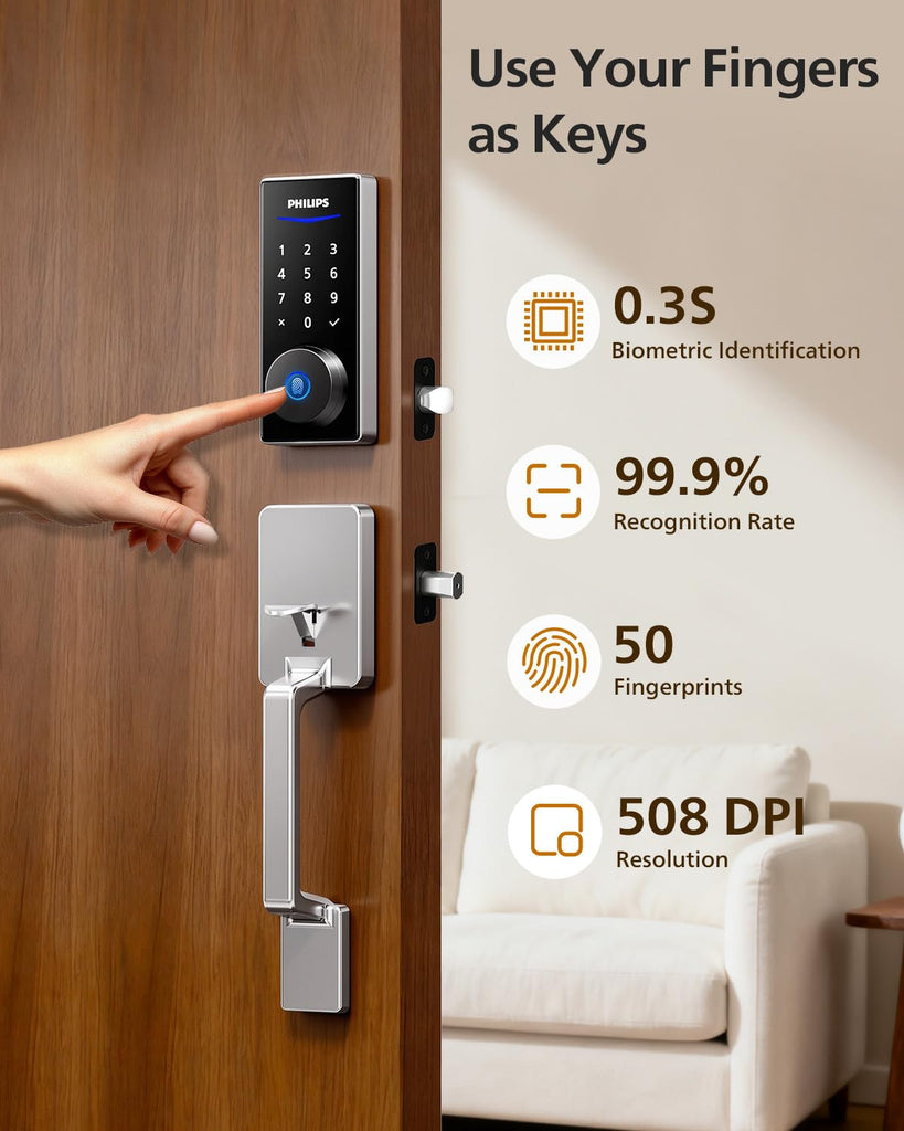 Wi-Fi Smart Deadbolt with 2 Handles, Front Lock Set with Gateway