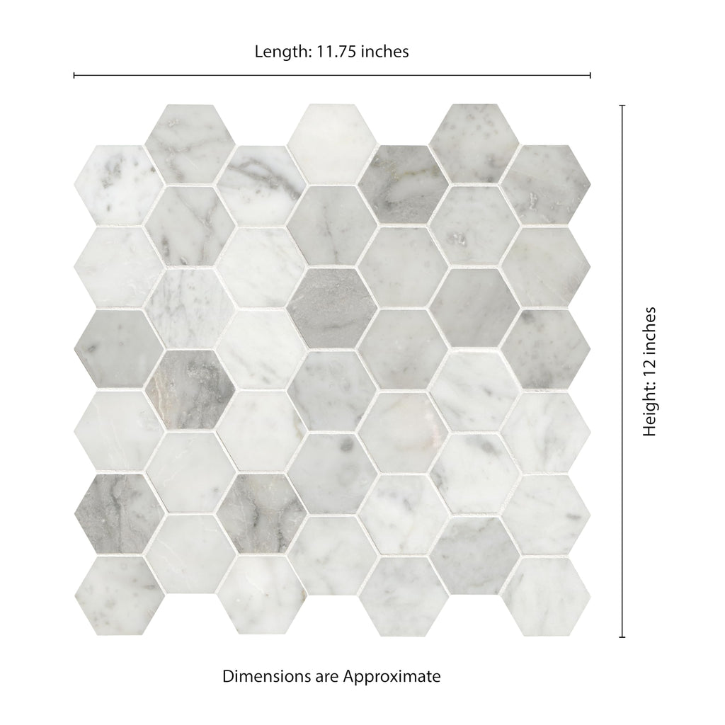 Honed Marble Hexagon Wall Tile | Carrara White | 12" x 11.75"