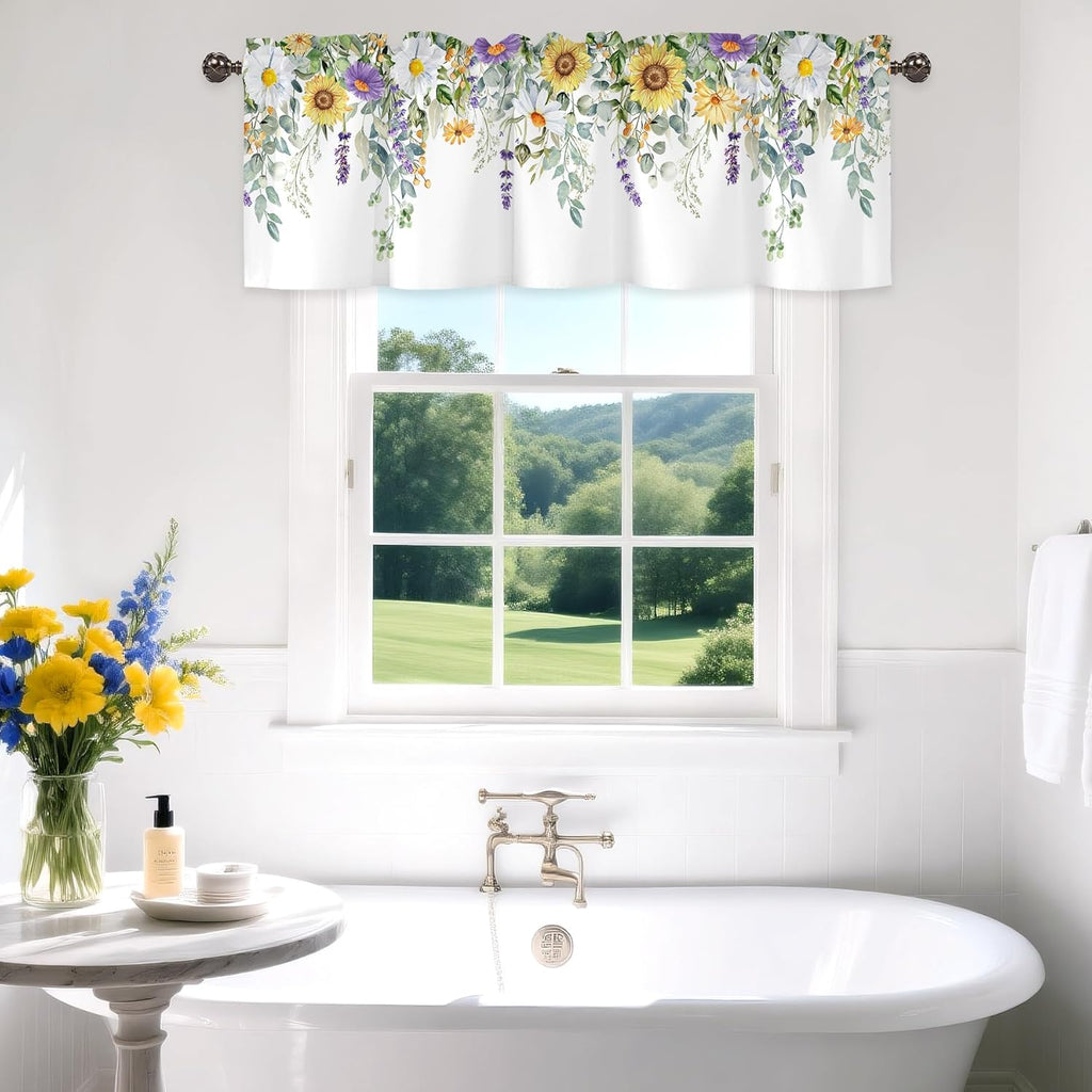 Spring Wildflower Flower Valance for Windows,Window Treatment Curtains Rod Pocket Sheer Small Short Valance for