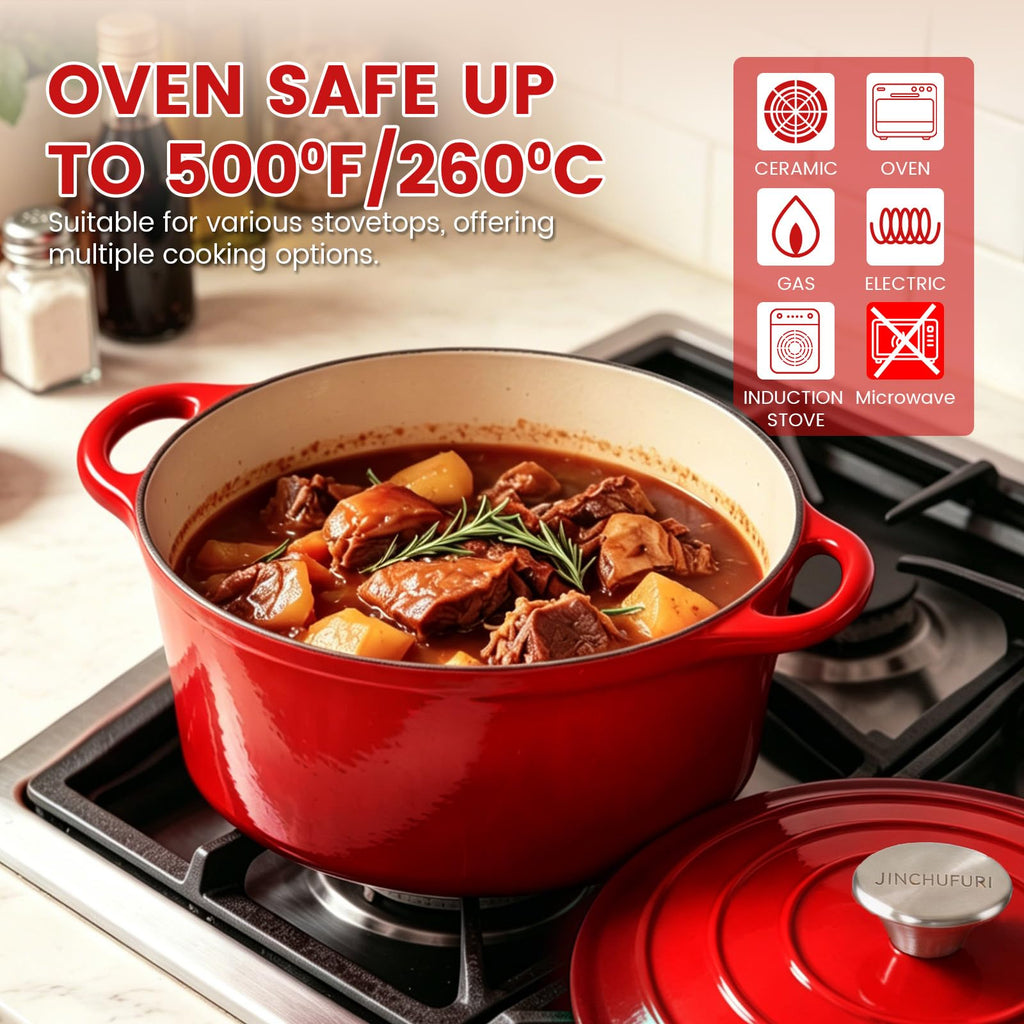 5 Qt Enameled Cast Iron Dutch Oven with Lid, Red
