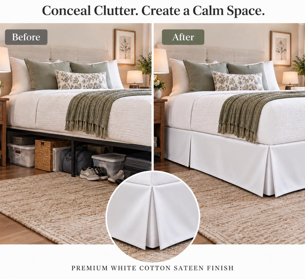 Signature 600TC 100% Cotton Split Corner Bed Skirt - Luxury Tailored 12" Drop Length Bed Skirt with Premium Finish