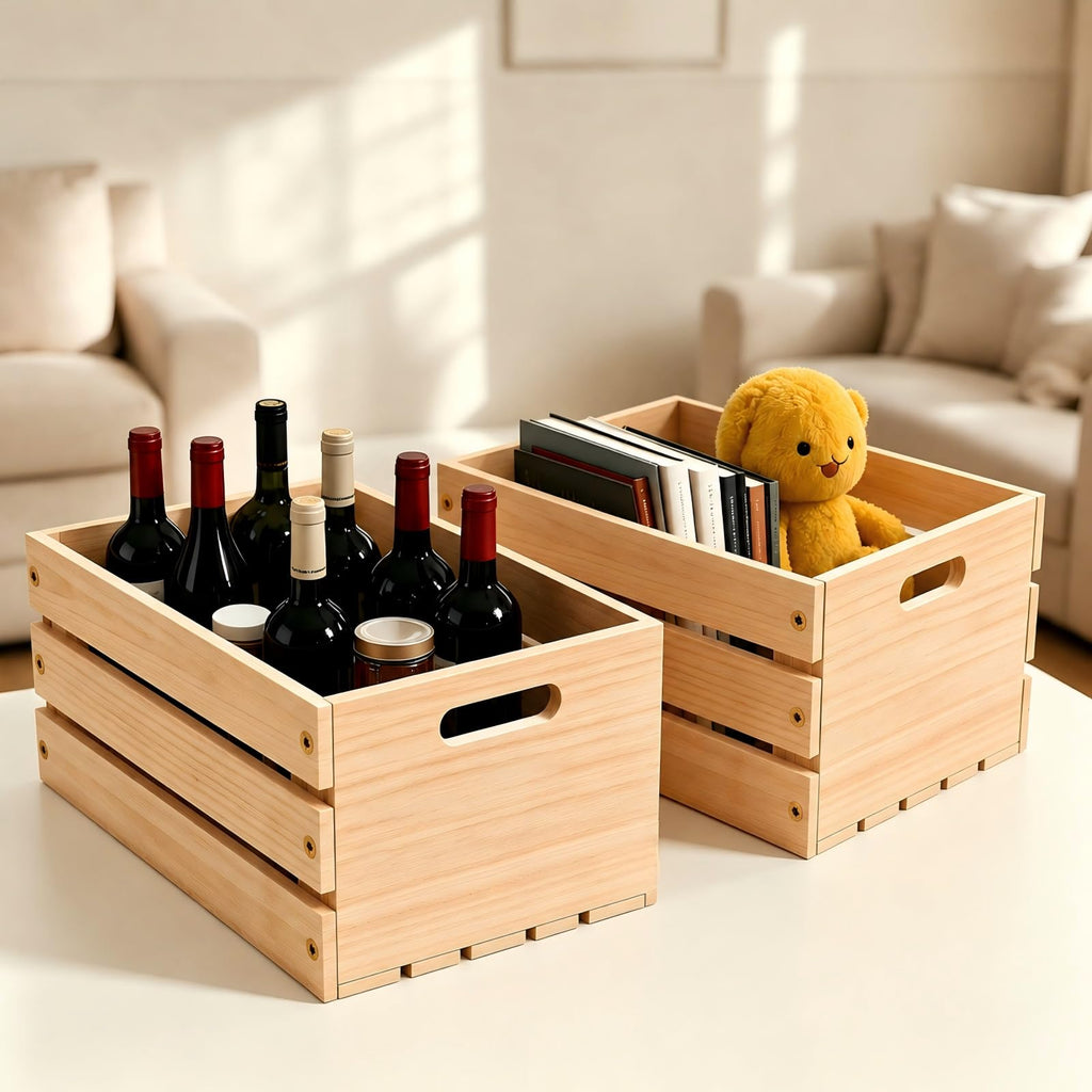 Wooden Crates for Storage - Versatile Pine Box Decor, and Organizing Closets, Vinyl Records, Gifts, Souvenirs, or Farm