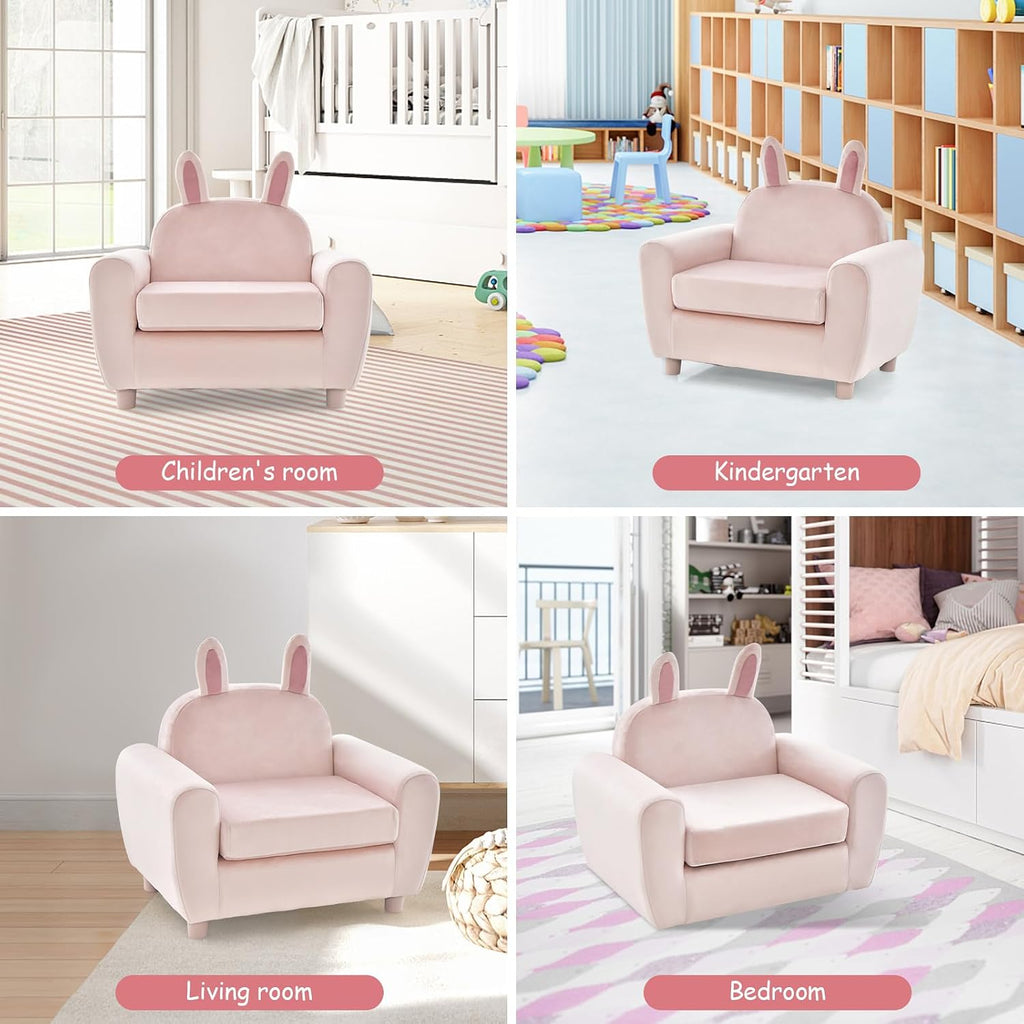 Kids Sofa, Children Armrest Chair with Sturdy Wood Construction and Dutch Velvet, Upholstered Toddler Armrest Couch