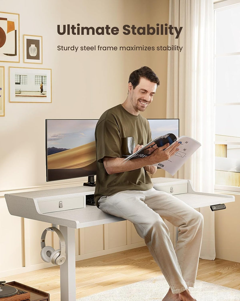 Electric Standing Desk with Drawers, 55′′ x 28′′ Gaming Table Compatible Monitor Stand, Stand up Desks, Home Office