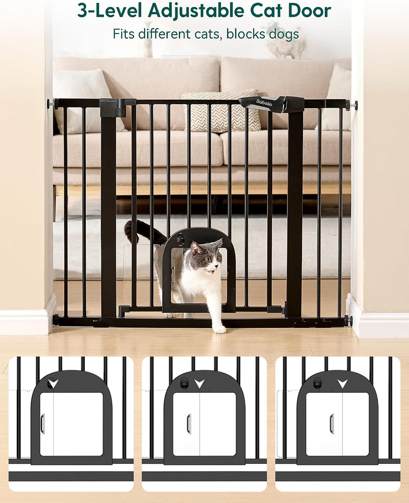Extra Wide Dog Gate with Small Cat Door, CatPrivilege III, 29-55"