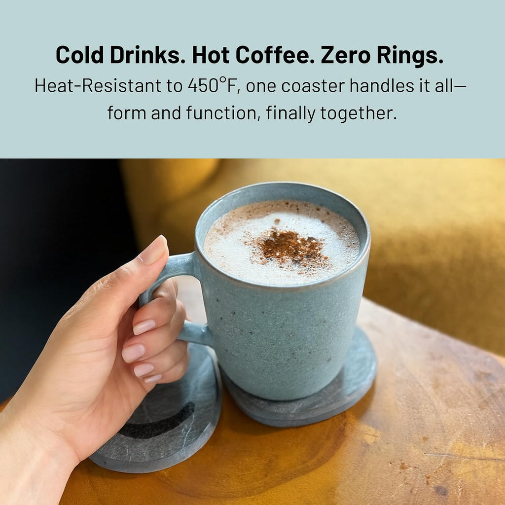 Diatomaceous Earth Coasters | Absorbent Stone Coasters for Drinks | Quick Dry, Water Absorbing | Non-Toxic - Set of 4
