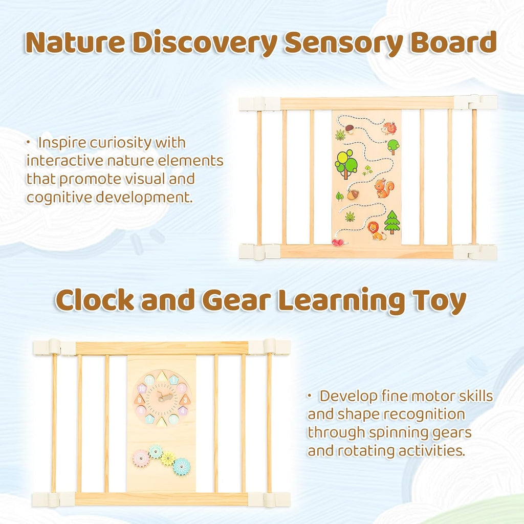 Baby Playpen with Montessori Toy, 10 Panels Foldable Play Yard Door Panel | Built-in Toys, Adjustable Multi-Shape