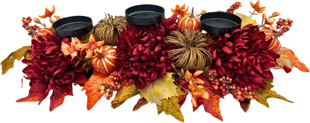 25" Fall Candle Holder Centerpiece with Pumpkins for Thanksgiving