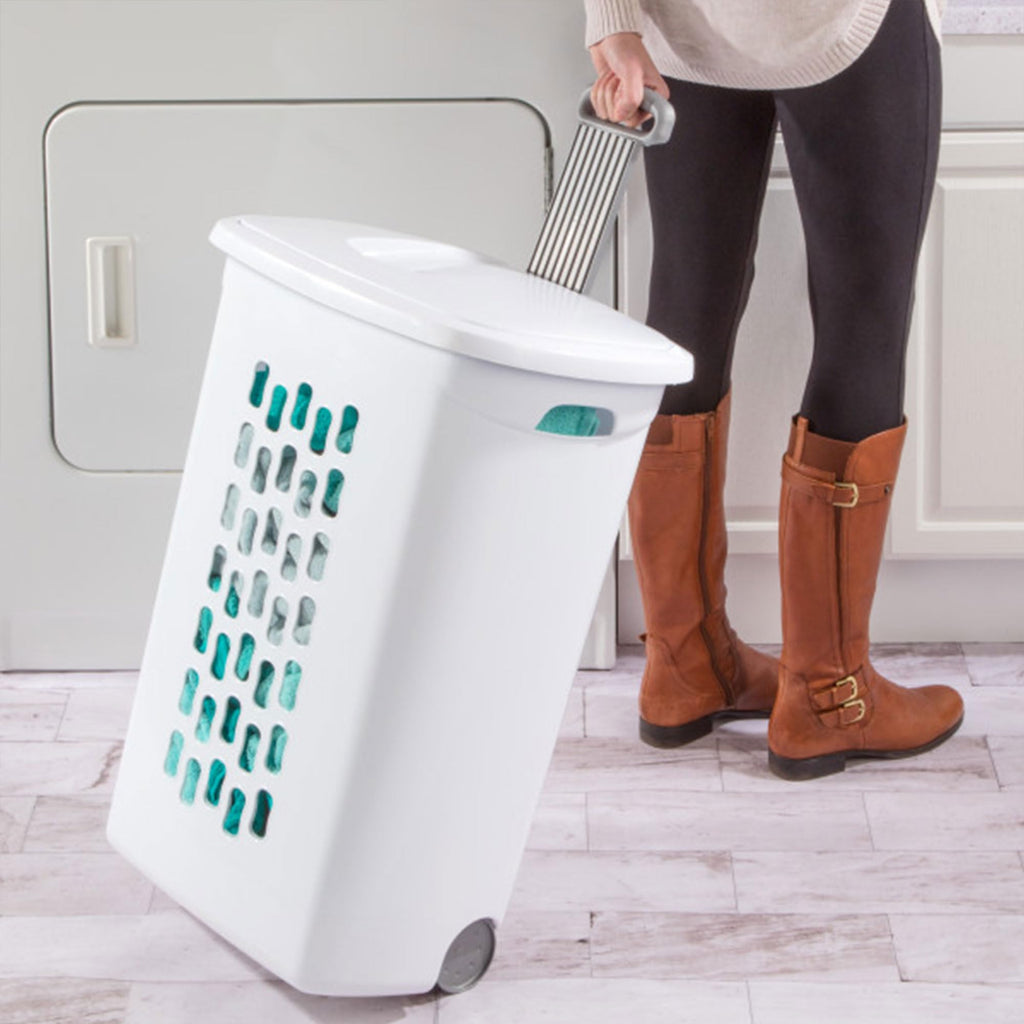 Ultra Wheeled Hamper, Laundry Basket w/ Flip-Top Lid, 3-Pack, White
