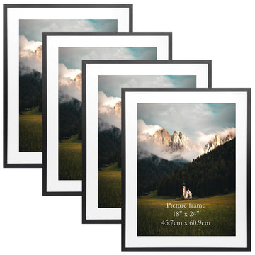 18x24 Poster Frame with Mat Set of 4, 22x28 Frame Matted to 18x24 Picture for Wall Hanging, Black