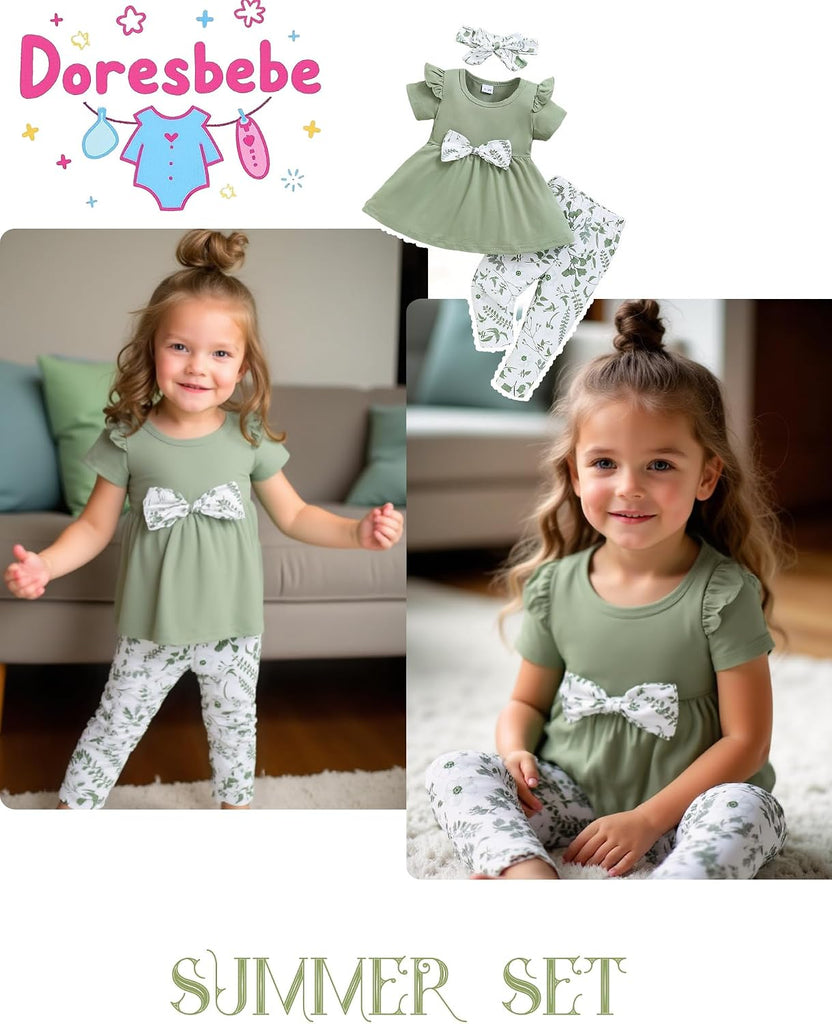 Baby Girl Clothes Toddler Girl Outfits Infant Girl Summer Clothes for Girl Ruffle Shirt Pants+Cute Headband 3PCS