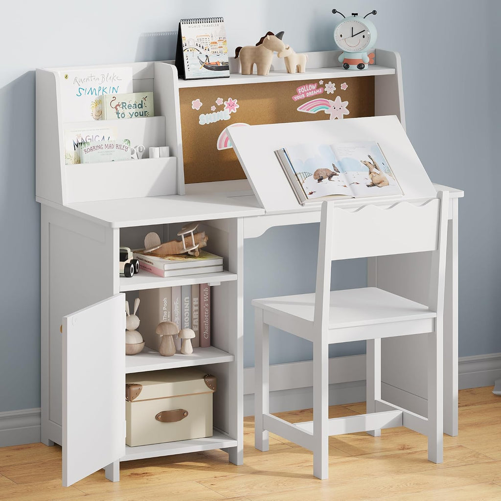 Kids Study Desk and Chair Set with Tiltable Desktop for 5-12