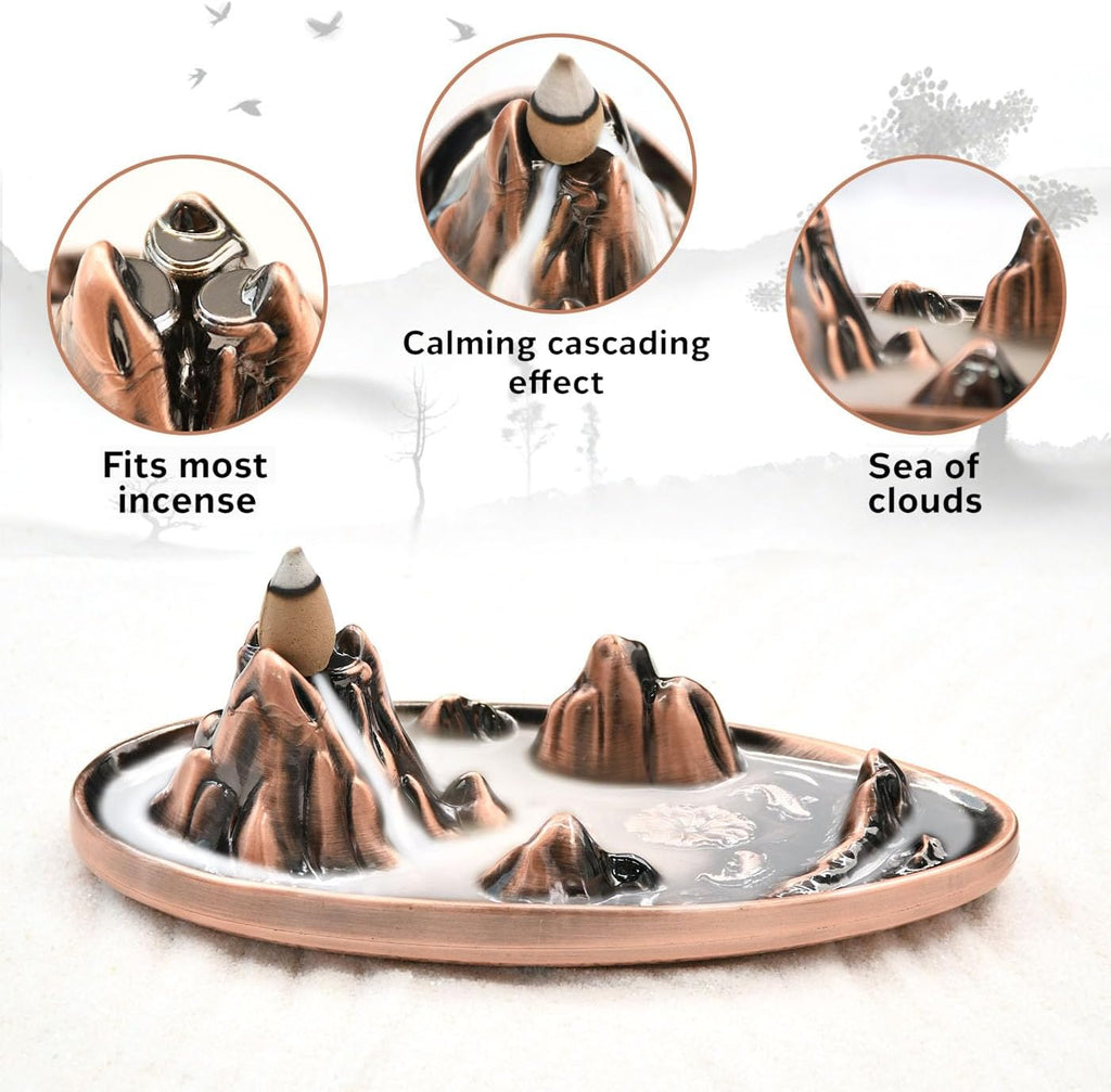 Incense Burner - Incense Waterfall Fountain Backflow Incense Holder with Sticks Holder & Cones, Tweezers, Box