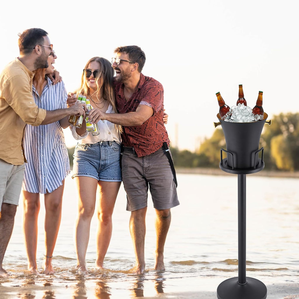 Champagne Ice Bucket with Stand, Black Gold, Waist Shape, 92cm/32in