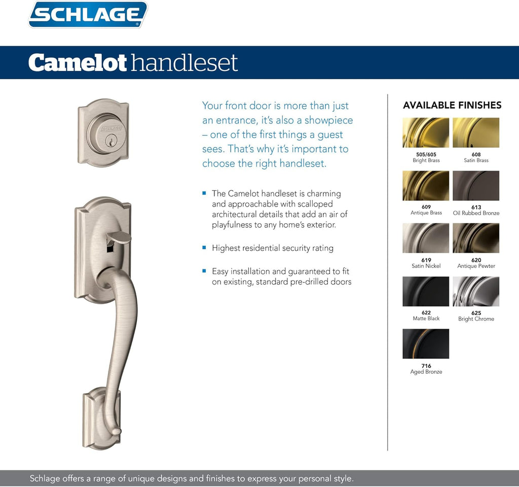 F60 V CAM 716 ACC Camelot Front Entry Handleset with Accent Lever, Deadbolt Keyed 1 Side, Aged Bronze - Door Handleset