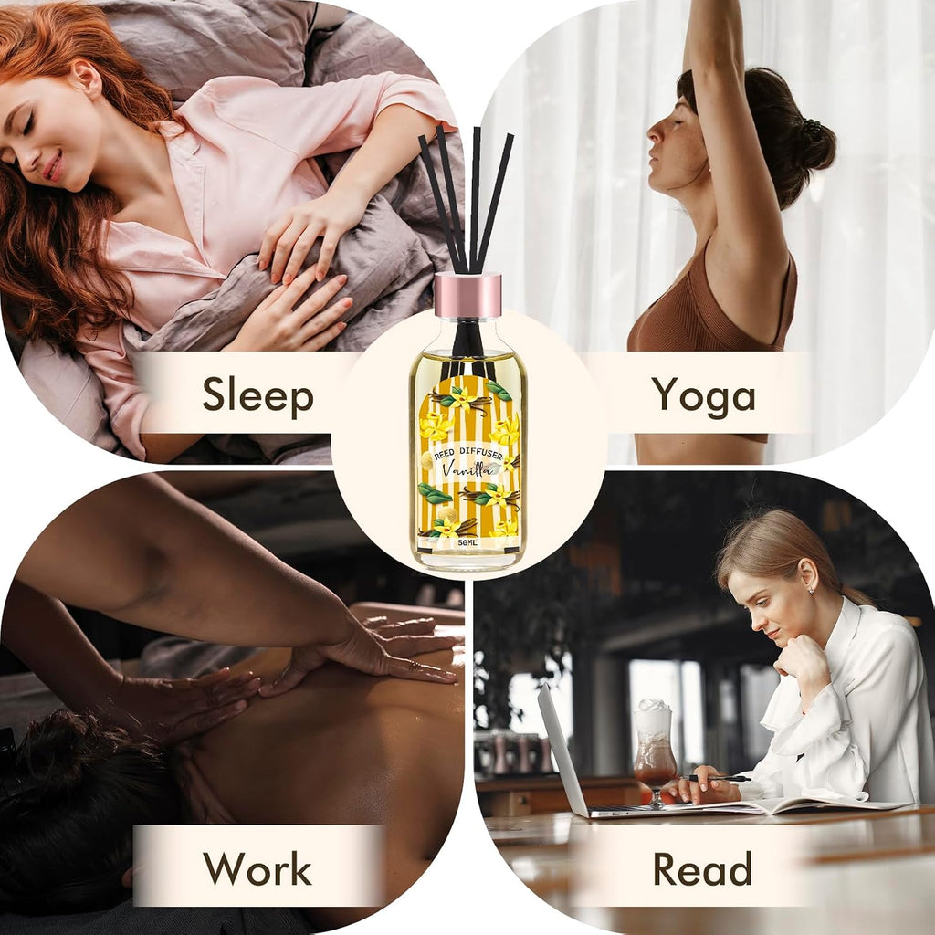 Reed Diffuser Pack, Linen Vanilla Citrus Scented Oil Diffuser with 15 Sticks, Reed Diffusers Air Freshener - Set of 3