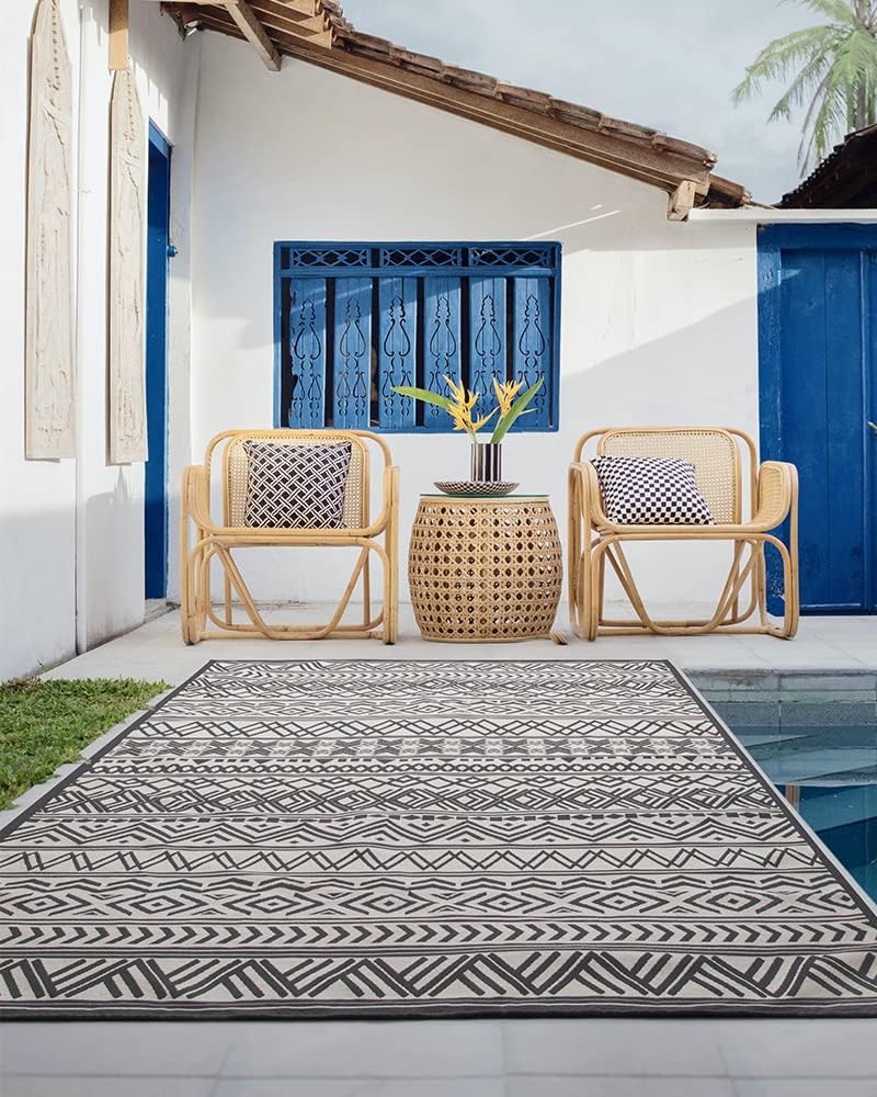 Outdoor Rug Carpet, Flatweave Textured Outdoor Patio Rug Non Slip Indoor Outdoor Rugs with Rubber Particles