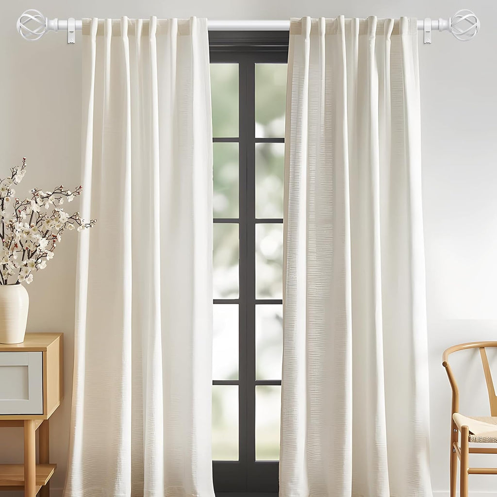 White Curtain Rod 36-72 Inch, Decorative Curtain Rods for Windows with Twisted Cage Finials, 3/4" Adjustable Heavy