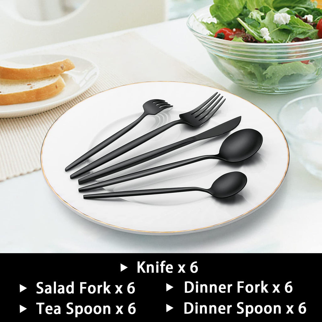 30-Piece Black Silverware Set, Flatware Set for 6, Food-Grade Stainless Steel Tableware Cutlery Set, Utensil Sets
