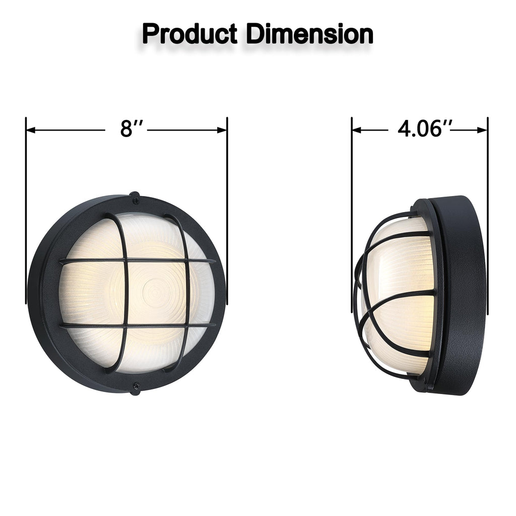 Outdoor LED Bulkhead Light, Aluminum, Round 3000K Black 2 Pack
