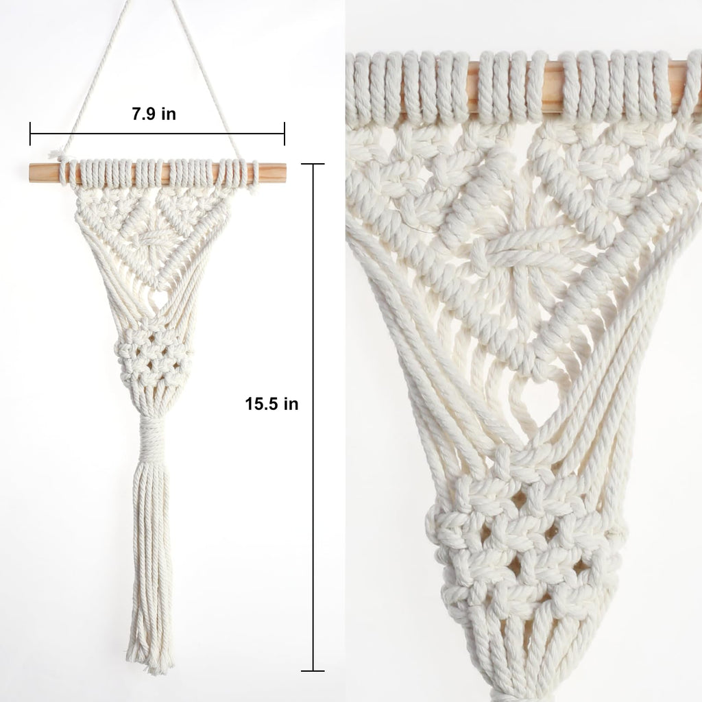 Macrame Wall Hanging Plant Holder with Artificial Succulent, Natural Cotton with Wood Dowel, Boho Wall Decor, Hanging