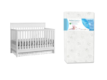 2 PC Nursery Set Castle Hill 4-in-1 Convertible Baby Crib, Barn White, GreenGuard Gold Certified + Perfect Comfort